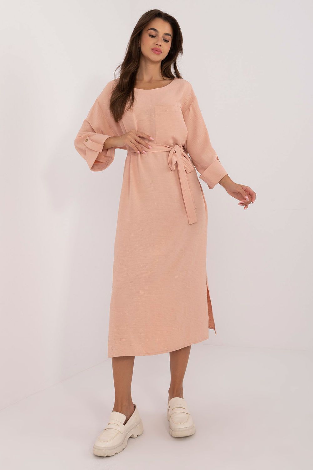 Lakerta women's midi dress featuring a luxurious cotton-viscose blend in elegant S/M & L/XL sizes, perfect for casual elegance.