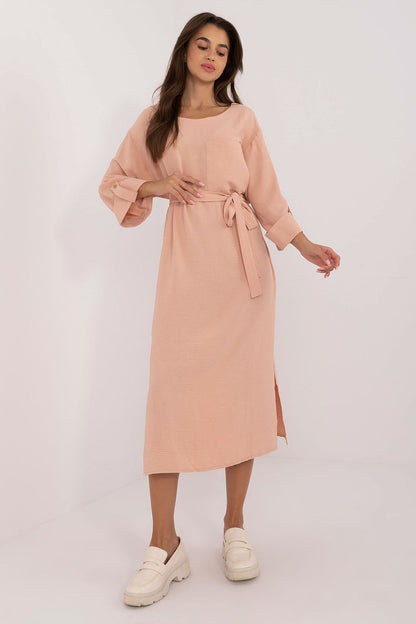 Lakerta women's midi dress featuring a luxurious cotton-viscose blend in elegant S/M & L/XL sizes, perfect for casual elegance.