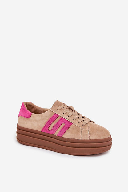 Close-up view of Step in Style luxury suede platform sneakers, showcasing the premium quality and rounded toe design, perfect for stylish everyday wear.