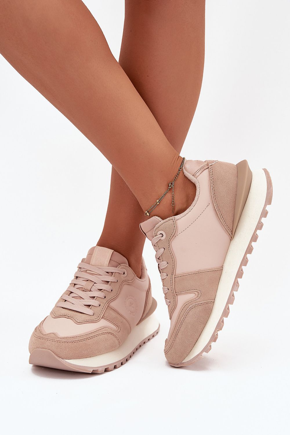 Close-up of Luxury Women's Big Star Sneakers showcasing the premium natural leather and suede materials, designed by Step in Style with an innovative HI-POLY SYSTEM insole for ultimate comfort.