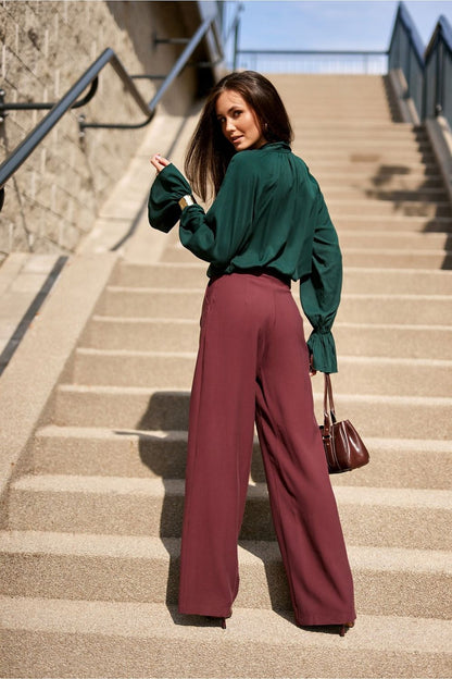 Elegant high waist wide leg trousers for women by Roco Fashion, model Viana, showcasing chic design in breathable viscose, perfect for office or special occasions.