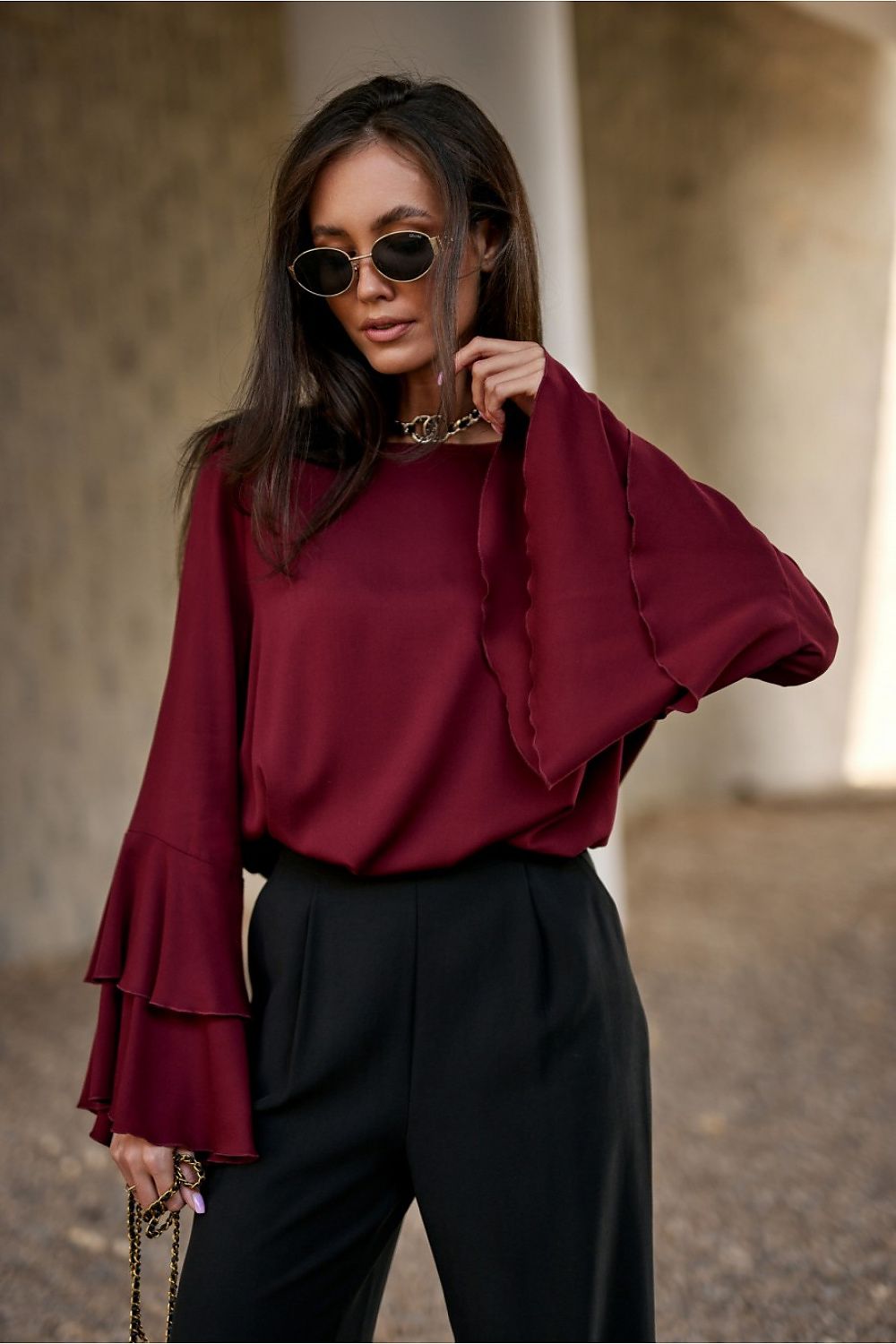 Casual outfit idea featuring the Elegant Camila Blouse by Roco Fashion paired beautifully with jeans for a chic look.