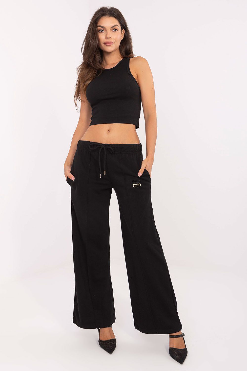 Luxury high waist tracksuit trousers by Relevance with wide legs and elegant cuff detail, made from a soft cotton-polyester blend for ultimate comfort.