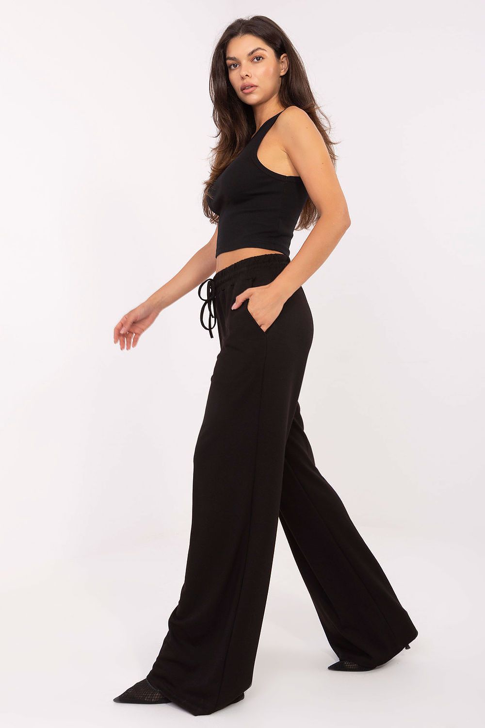 Elegant high-waisted wide-leg sweatpants by Relevance, crafted from a plush viscose and polyester mix, perfect for chic casual wear.