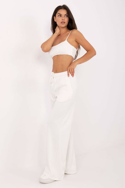 Elegant and contemporary high-waisted wide-leg sweatpants from Relevance, showcasing a versatile design with a tie waist, ideal for effortless outfit coordination.