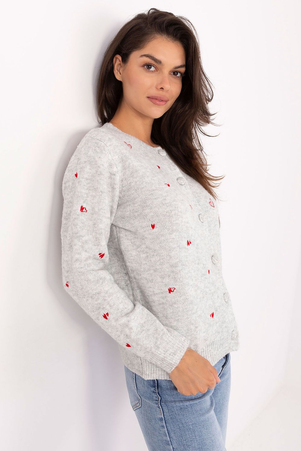 Elegant women's cardigan designed by Factory Price, showcasing a charming heart embroidery, perfect for adding a romantic touch to any outfit.