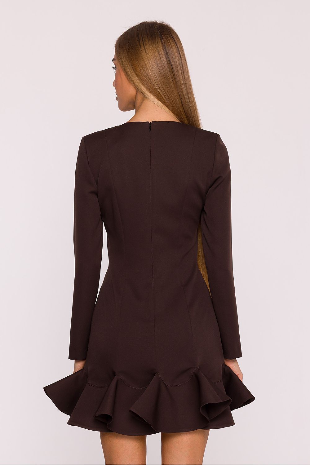 Flat lay of the Elegant Cocktail Dress with Ruffle Hem by Moe, showing luxurious fabric and elegant details.