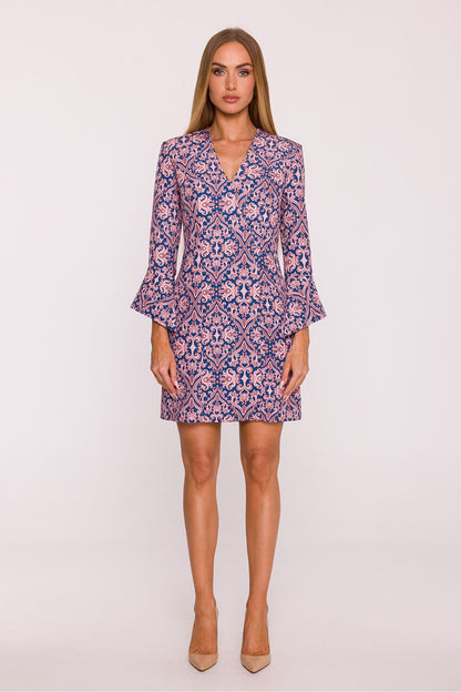 Moe's exquisite Floral V-Neck Daydress with decorative floral patterns, designed for women who appreciate vintage charm and modern elegance.