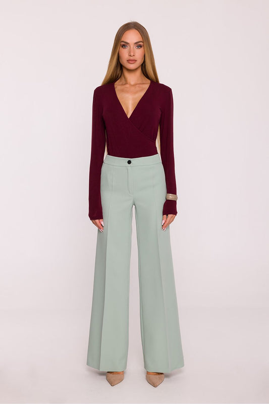 Elegant women's wide-leg trousers by Moe, crafted from premium matte suit fabric offering a timeless and sophisticated style, perfect for chic and comfortable outfit pairings.
