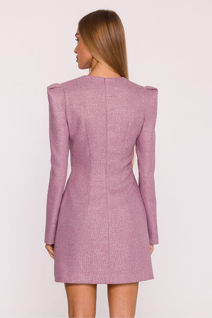 The back view of the Moe tweed daydress highlighting the concealed zipper closure and structured design, ideal for chic outings.
