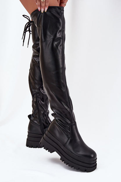 Sophisticated knee-high platform boots by Step in style, designed with a drawstring for a custom fit, perfect for autumn and winter wear.