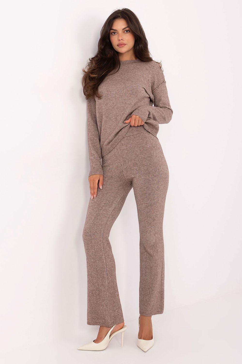 Italy Moda women's sweater set showcasing a timeless design with a classic round neckline, made from a comfortable viscose blend fabric.