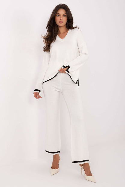 Stylish Italy Moda high-waisted pants as part of a women's V-neck sweater set, designed for a chic and comfortable look.