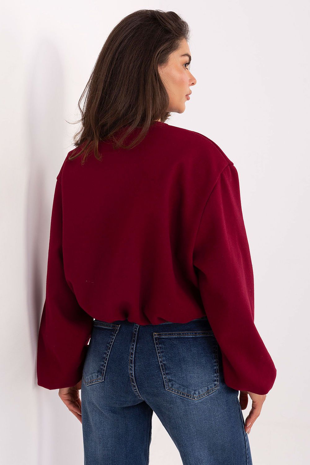 Elegant casual women's jacket from Rue Paris, showcasing a sleek polyester design with a smooth finish, ideal for transitional seasons.