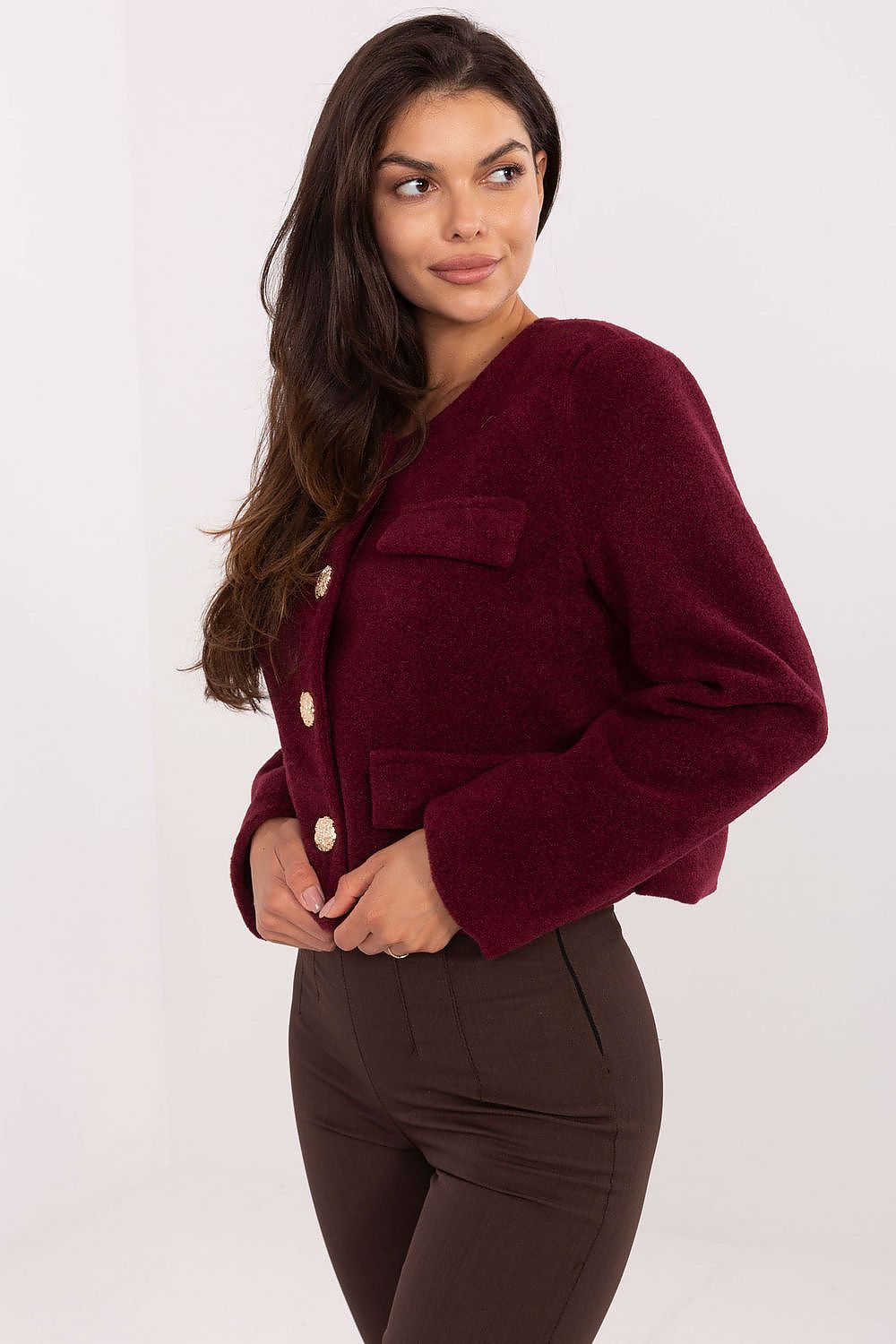 Stylish Rue Paris women's jacket styled with elegant trousers, epitomising sophistication and versatility.