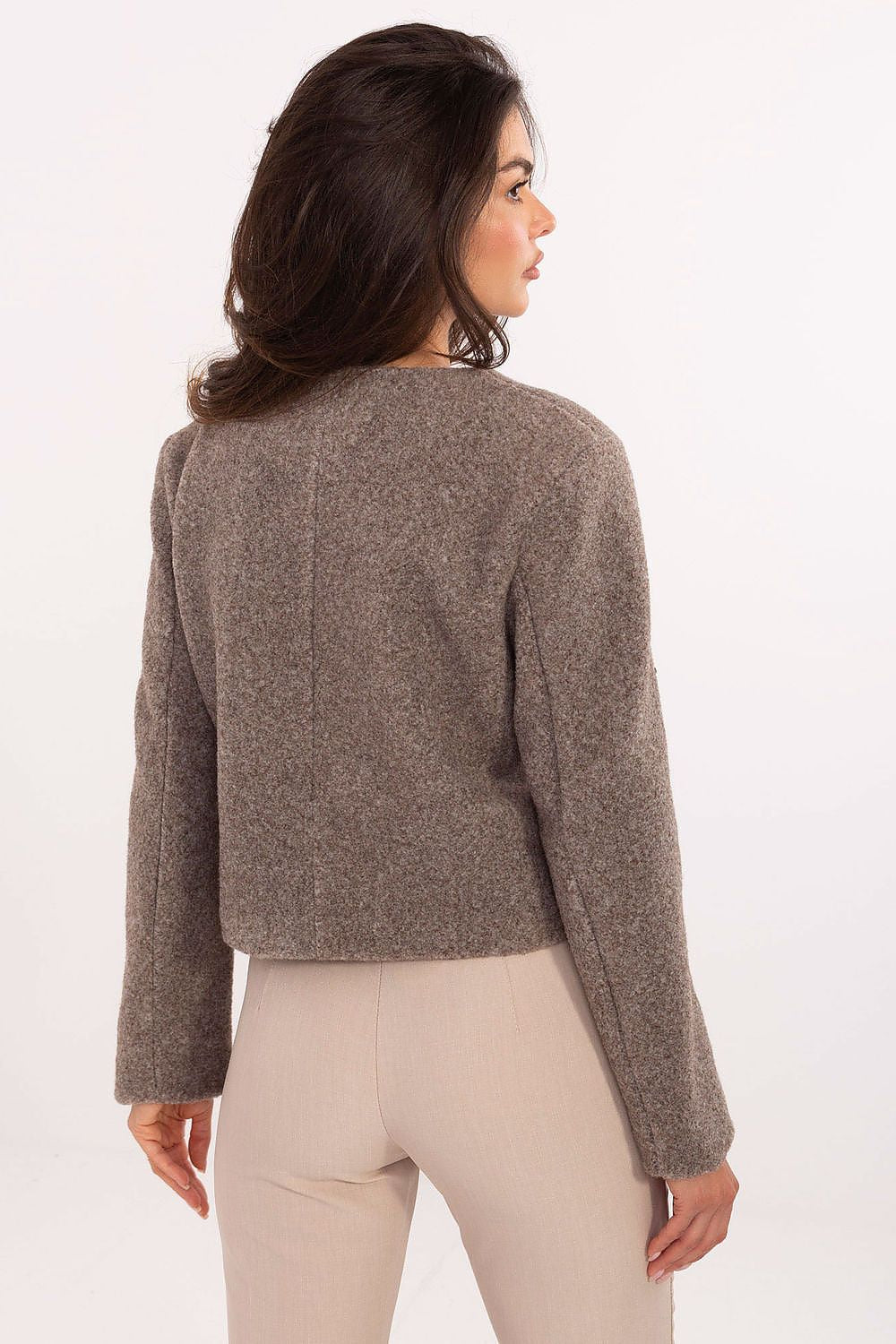 Elegant Rue Paris women's jacket in a professional setting, exemplifying comfort and style for work and formal events.