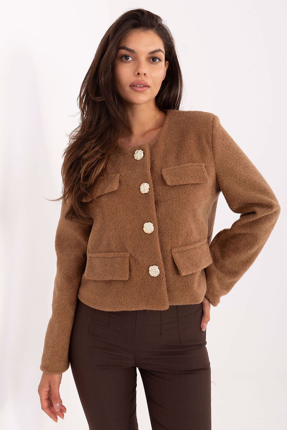 Elegant Rue Paris women's jacket in versatile sizes S/M and L/XL, tailored for a chic and luxurious appearance, suitable for any elegant outfit.