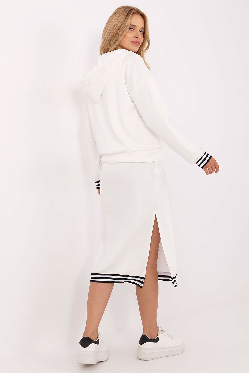 Complete outfit featuring Luxury Rue Paris women's casual set, elegantly styled with a focus on softness and contemporary fashion.