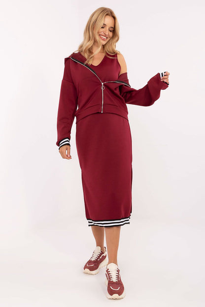 Luxury Rue Paris women's casual set featuring a stylish midi dress and zip hoodie, crafted from a soft viscose blend for ultimate comfort.
