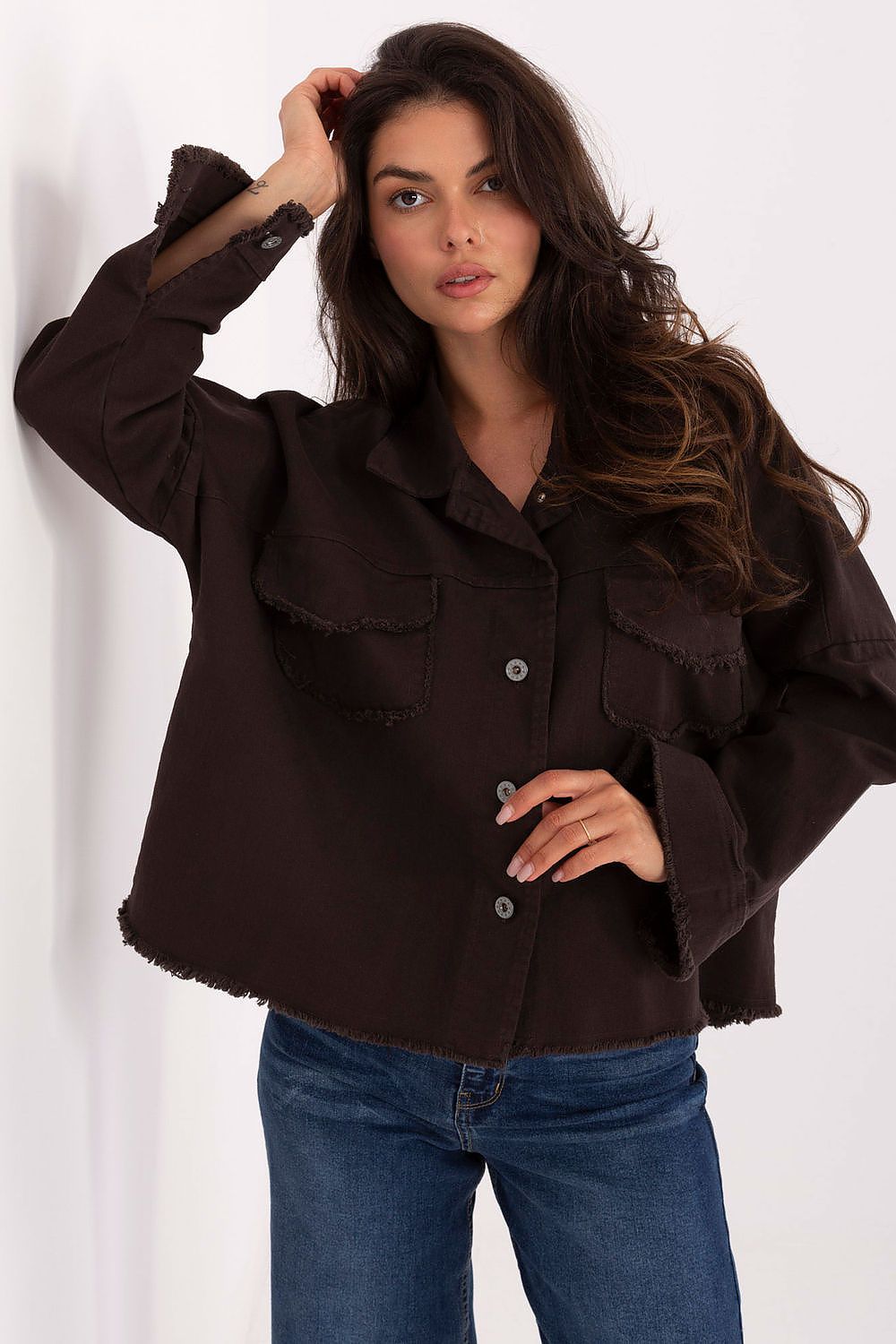 Stylish Timeless Long Sleeve Denim Shirt for Women by Rue Paris, showcasing the soft cotton spandex fabric and classic cut, perfect for luxury casual wear.