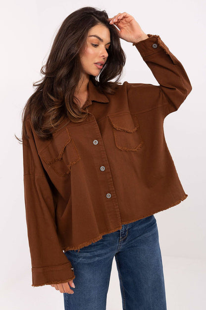 Luxury women's denim shirt by Rue Paris, combining classic fashion with modern comfort, made from premium cotton spandex for an effortlessly stylish appearance.