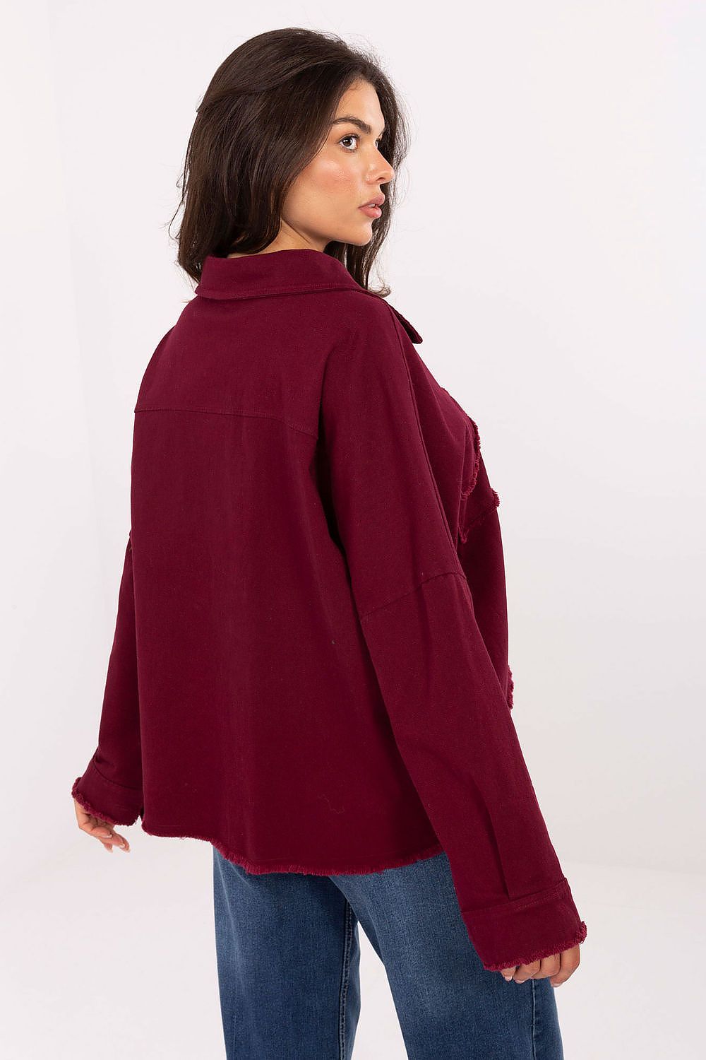 Luxurious cotton spandex blend women's denim shirt from Rue Paris, designed for a flattering fit and elegant casual style.