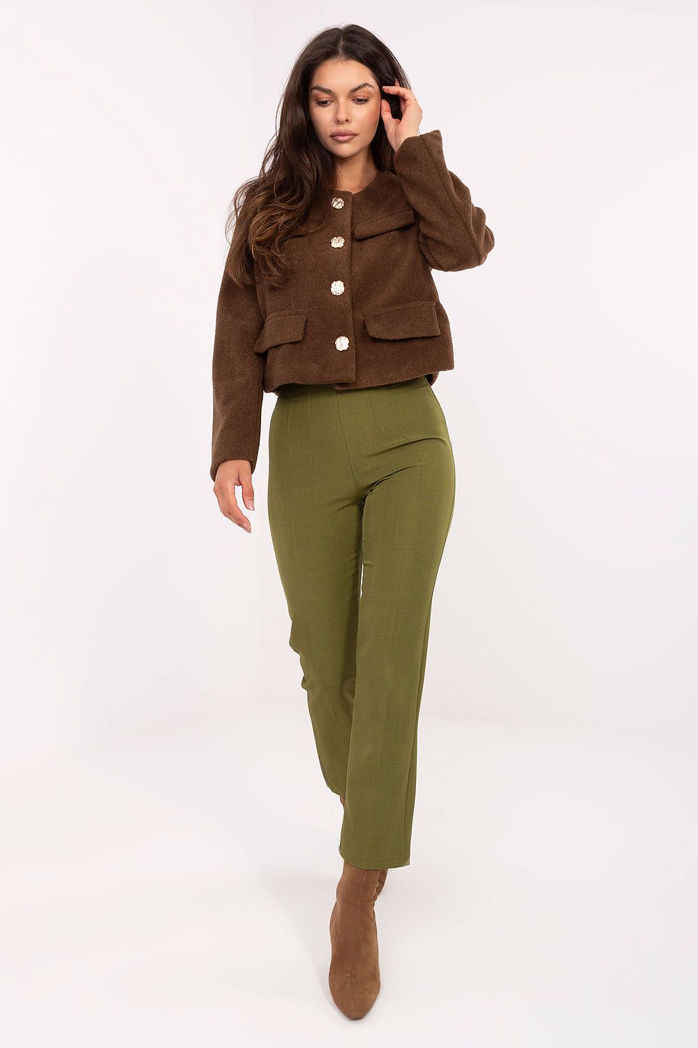Elegant women's high-waisted cigarette trousers from Rue Paris, showcasing their stylish silhouette and high-quality fabric.