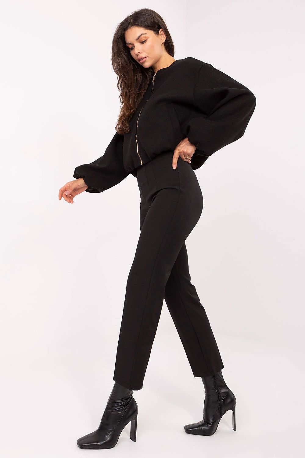 Stylish high-waisted cigarette trousers by Rue Paris, featuring a luxurious fit that complements various modern outfits.