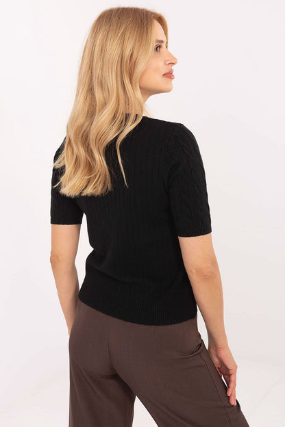 Close-up of the exquisite fabric texture of the Elegant Women's Short Sleeve Sweater, featuring a premium blend by Factory Price for a stylish finish.