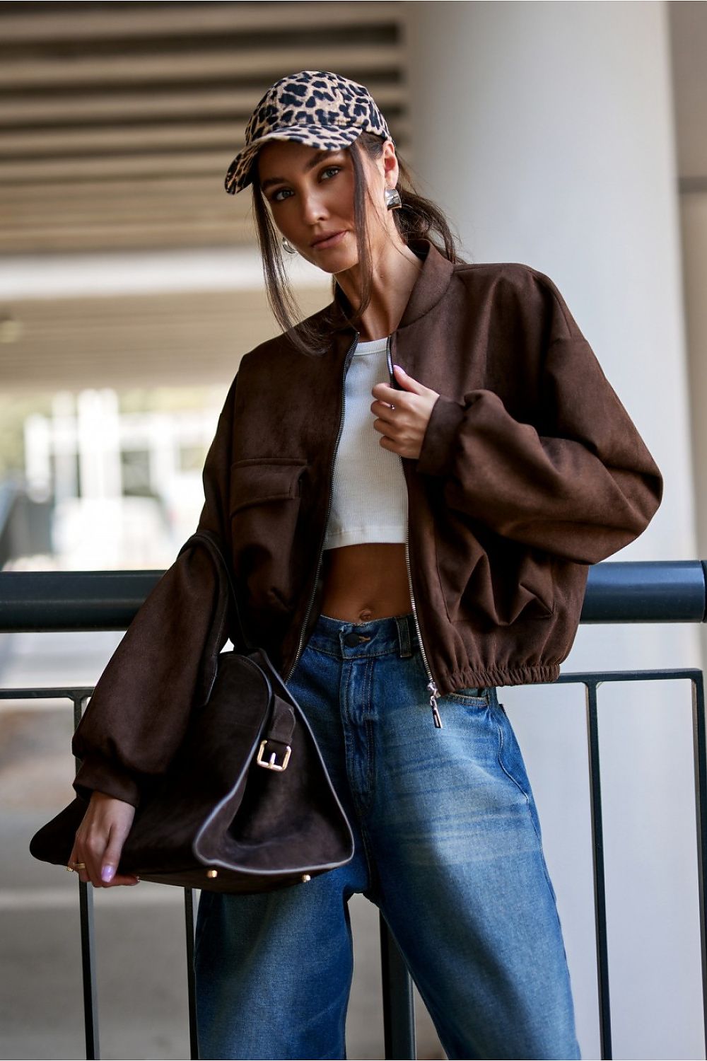 Close-up of the luxurious suede imitation fabric of Roco Fashion bomber jacket, highlighting its soft texture and premium quality.