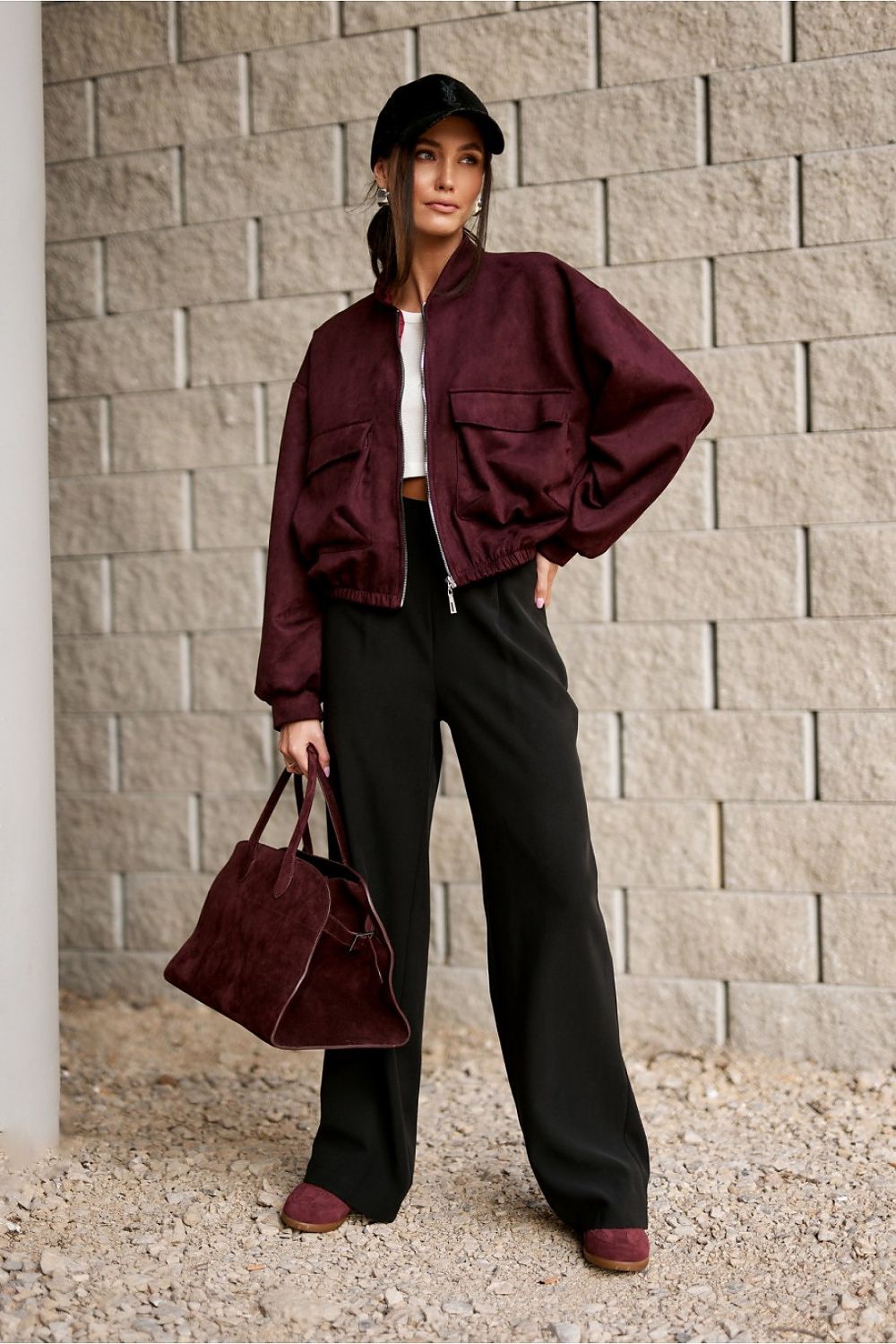 Roco Fashion's luxurious bomber jacket designed in a relaxed fit, ideal for chic everyday styling, made of high-quality soft suede imitation.