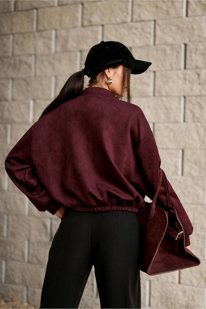Sophisticated Roco Fashion oversized bomber jacket, featuring an elegant matte finish and perfect for creating fashionable contrasts with casual or elegant outfits.