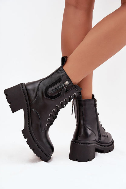 Comfortable Vinceza Women's leather ankle boots showcasing classic lacing and zip for easy wear, suitable for chic everyday outfits.