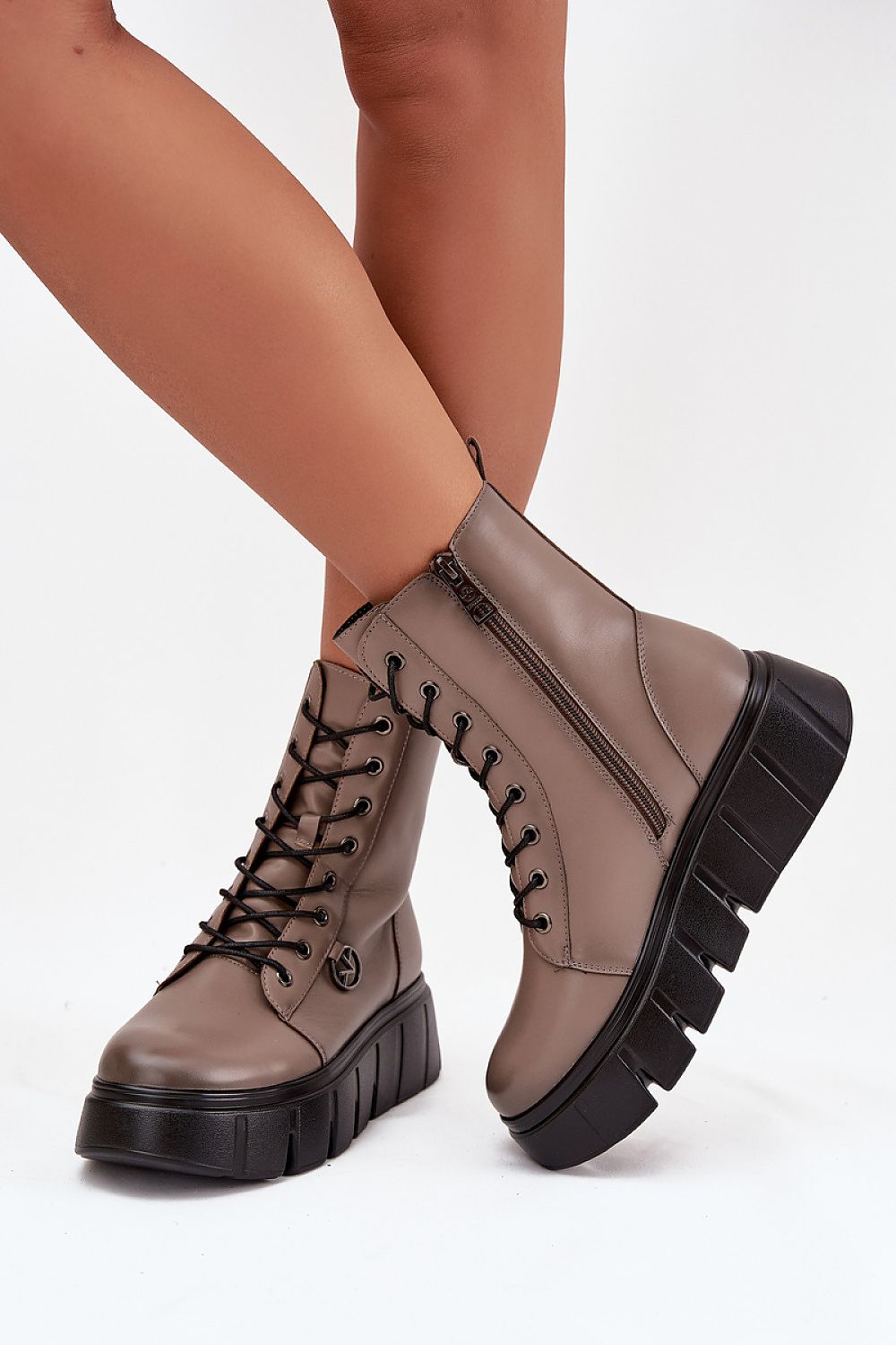 Vinceza women's eco-leather ankle boots with zipper and lacing, showcasing a sleek design and 4cm platform for elegant comfort.