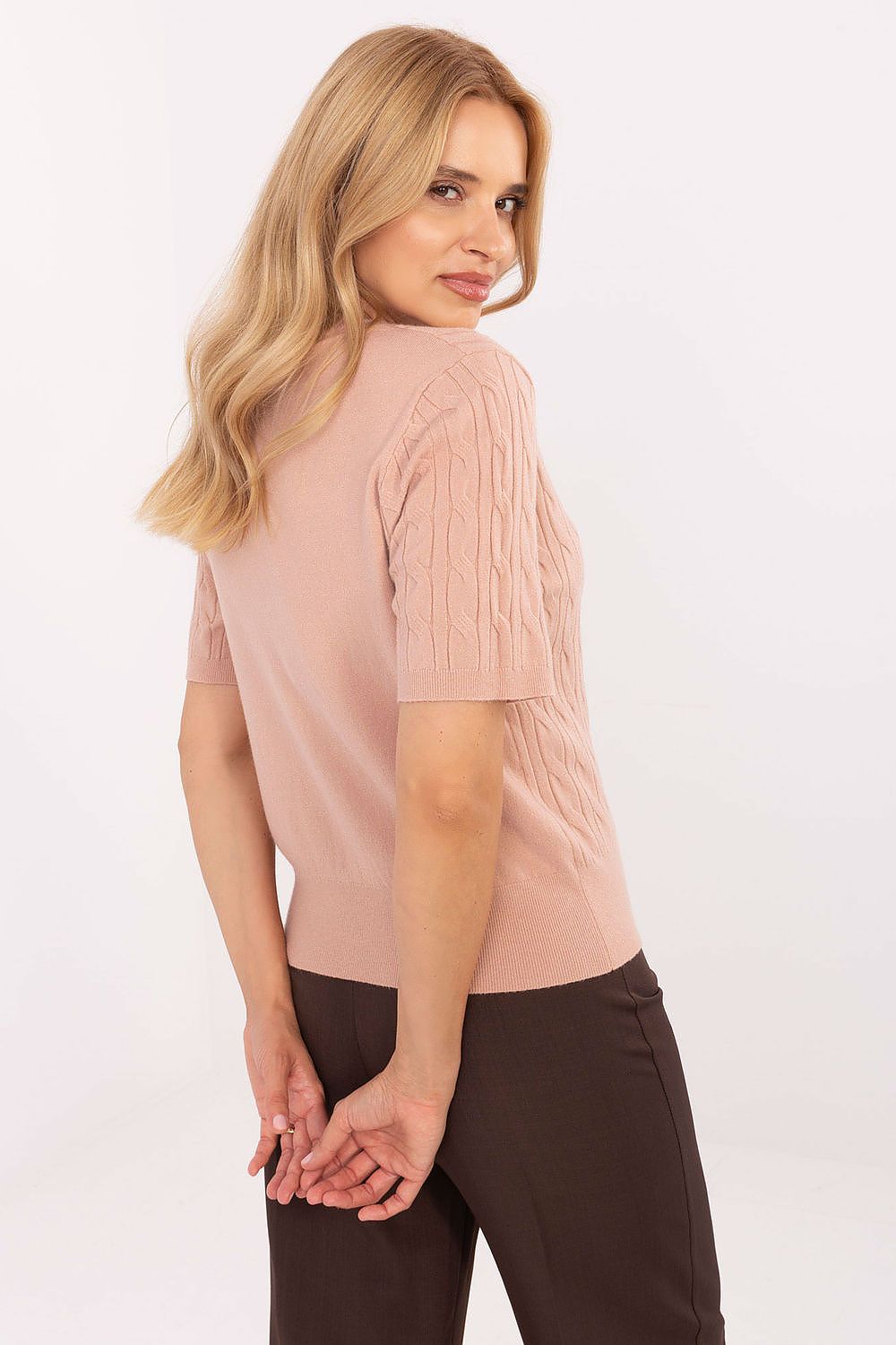 Versatile and stylish Women's Short Sleeve Sweater, designed by Factory Price, showcasing a flattering fit ideal for casual or work occasions.