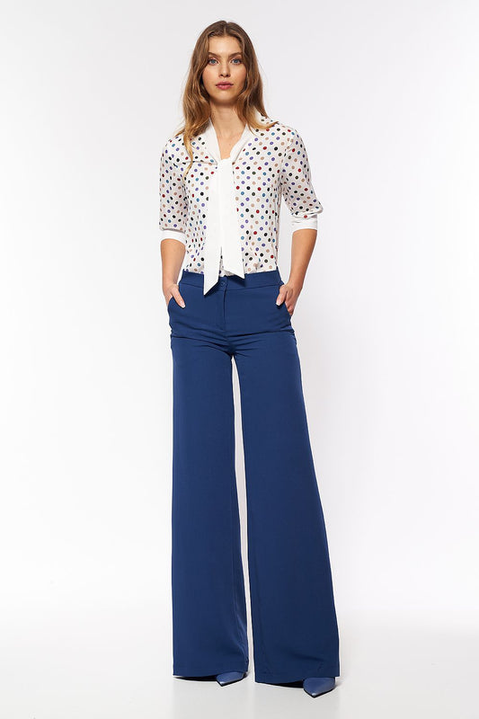 Elegant cobalt palazzo pants by Nife, showcasing a soft touch fabric, perfect for a stylish office outfit in sizes EU 36-44.