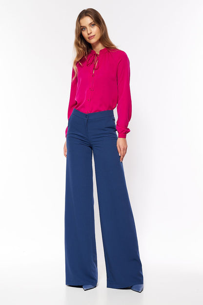 Luxury Nife cobalt palazzo trousers showcasing a unique colour, ideal for modern office attire.