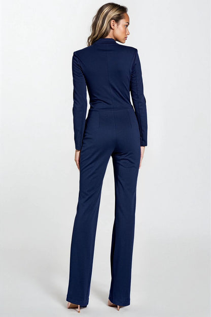 Chic and elegant fitted jumpsuit by Nife, accentuating the waist with a contemporary front zipper, ideal for both office wear and evening events, sizes EU 36-44.