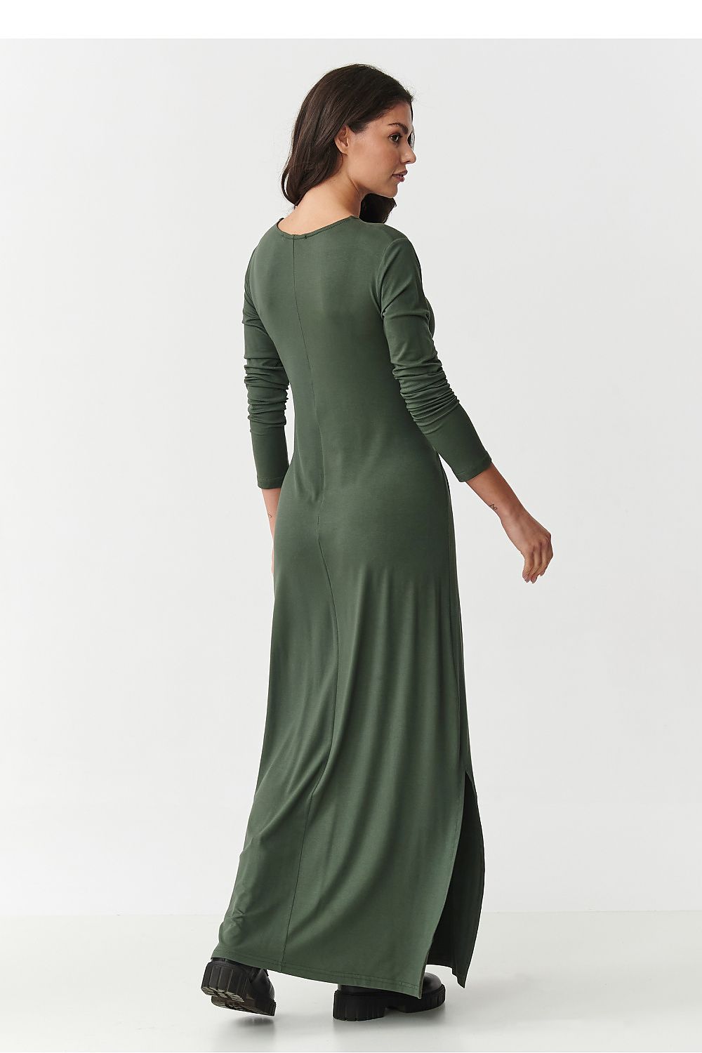 Elegant Maxi Dress by Makadamia featuring a stylish waist tie, crafted from a luxurious viscose blend.