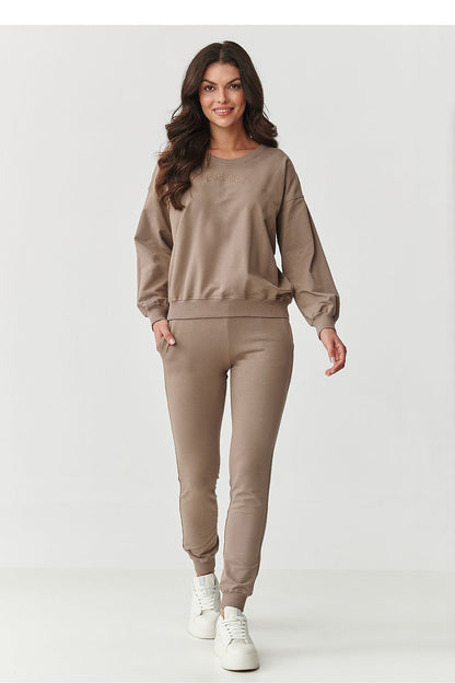 Makadamia Women's Cotton Blend Tracksuit Set in luxurious relaxed fit, showcasing elegance and comfort, perfect for casual wear.
