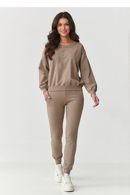 Makadamia Women's Cotton Blend Tracksuit Set in luxurious relaxed fit, showcasing elegance and comfort, perfect for casual wear.