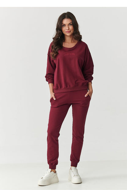 Elegant Makadamia Women's Cotton Blend Tracksuit Set featuring relaxed fit sweatshirt and fitted pants, perfect for stylish and comfortable everyday wear.