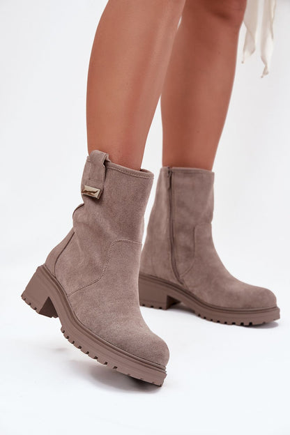 Luxury women's faux suede ankle boots by Step in Style featuring a stylish zipper and 4.5cm heel, available in sizes EU 36-41.