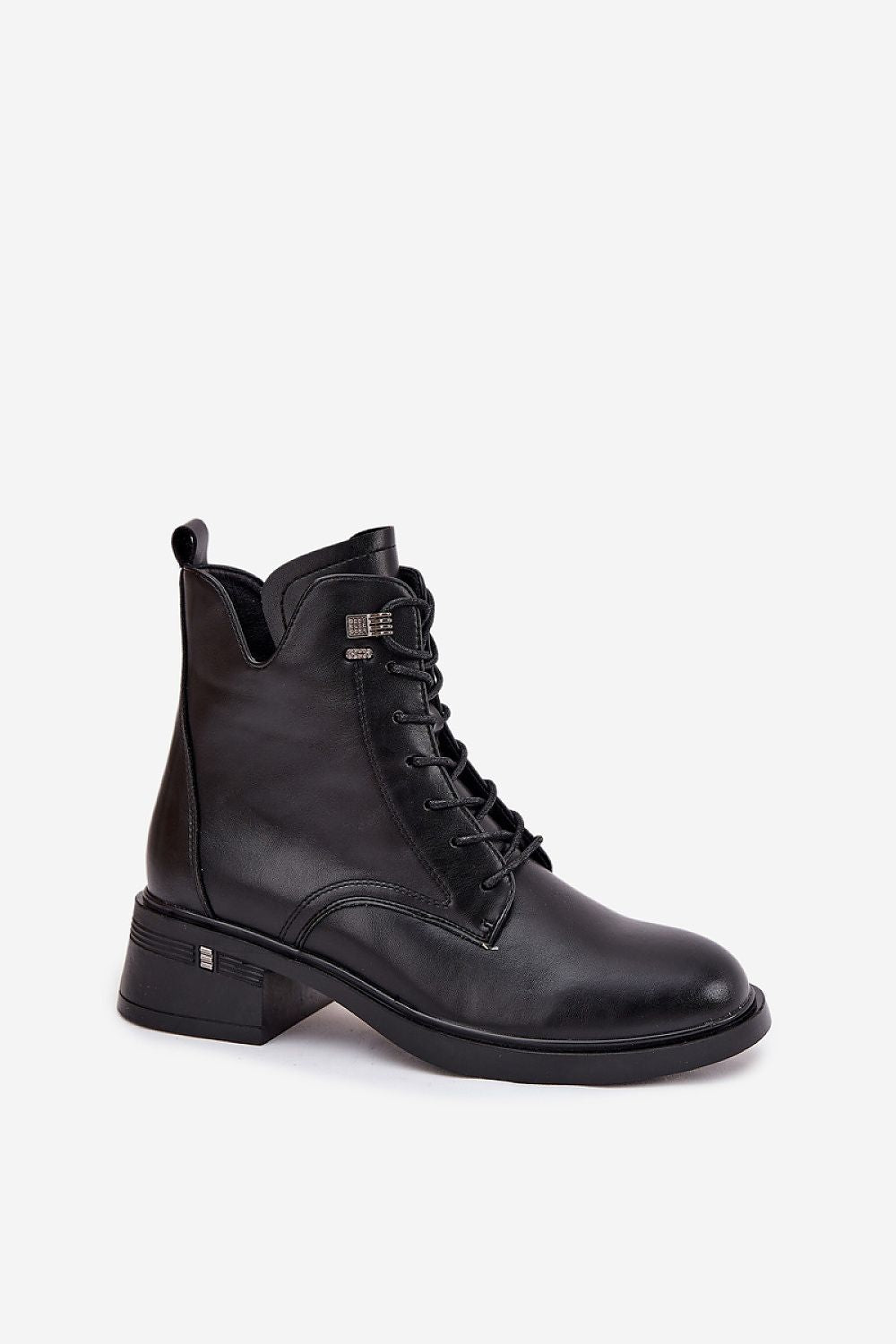 Close-up view of Vinceza Women's Eco Leather Ankle Boots with detailed lacing and zipper, designed for ultimate comfort, by the upscale brand Step in Style.