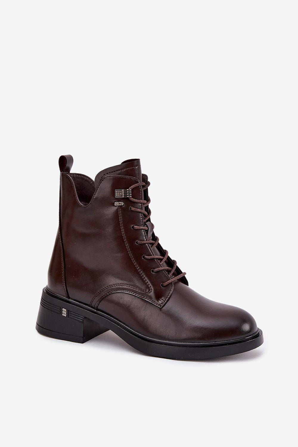 Close-up of the laces and zipper detail on Vinceza Women's Eco Leather Ankle Boots, demonstrating a blend of functionality and luxury from Step in Style.