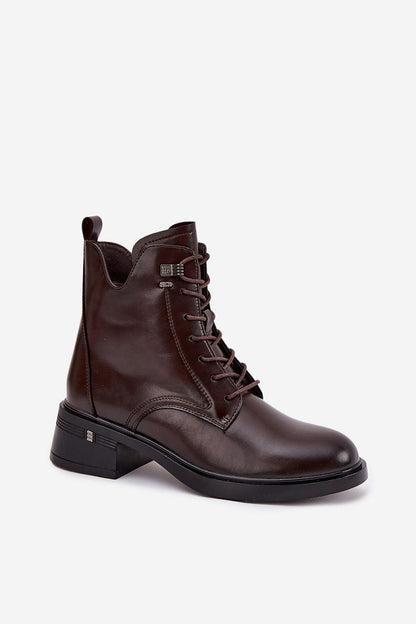 Close-up of the laces and zipper detail on Vinceza Women's Eco Leather Ankle Boots, demonstrating a blend of functionality and luxury from Step in Style.