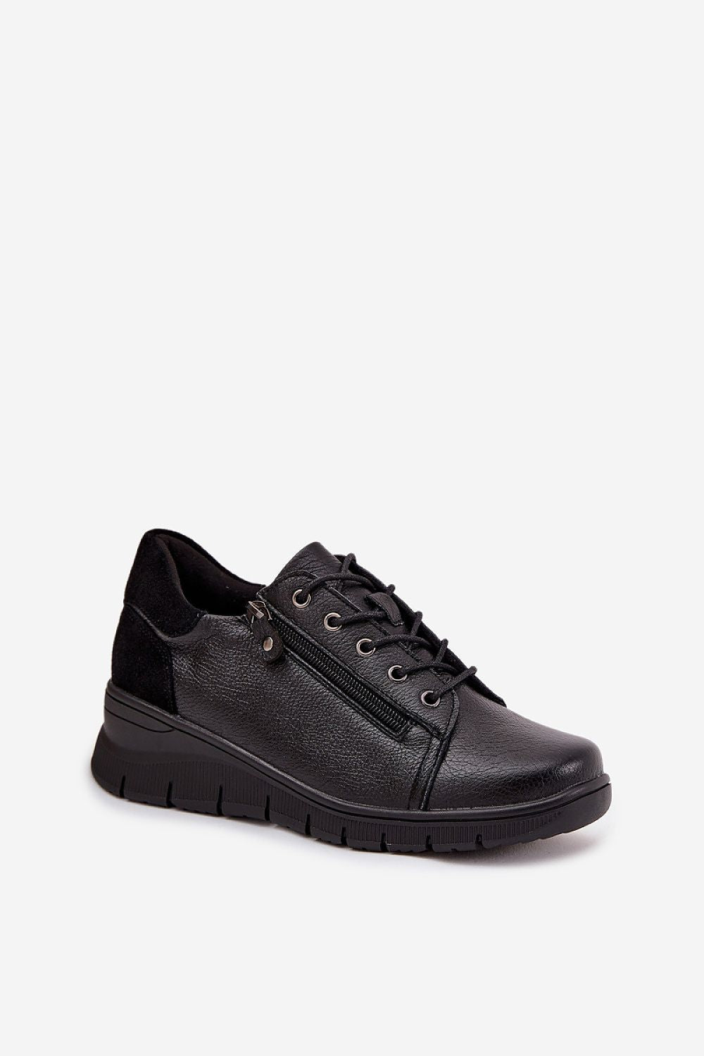 Close-up of Vinceza Women's Natural Leather Half Shoes featuring a stylish wedge heel and side zipper, embodying luxury and comfort from Step in Style.