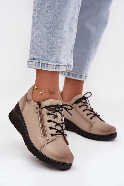Close-up of Vinceza natural leather half shoes showcasing the premium quality and chic design with side zip detail.