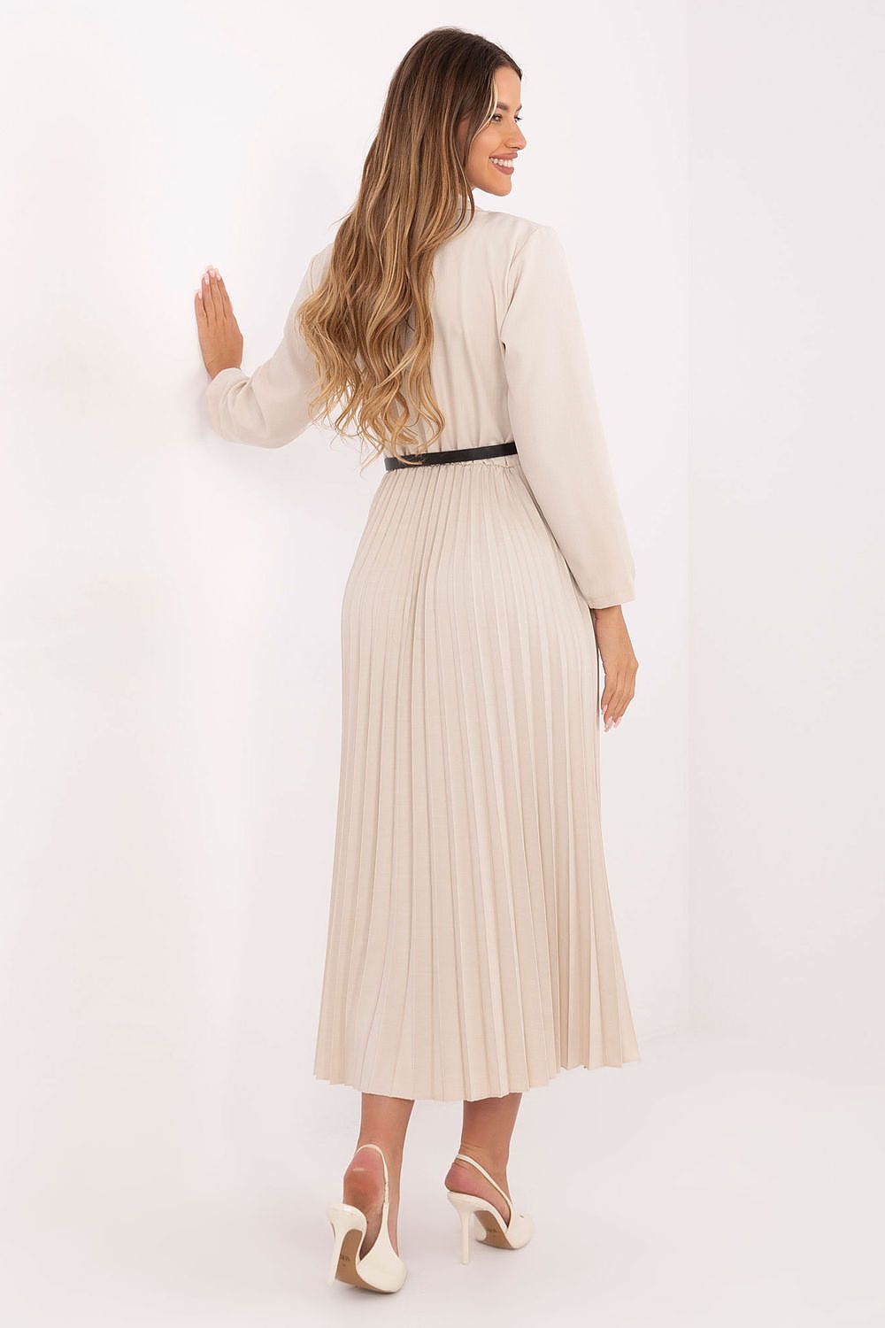 Elegant maxi dress by Italy Moda featuring a sailor collar and pleated skirt, ideal for formal occasions.