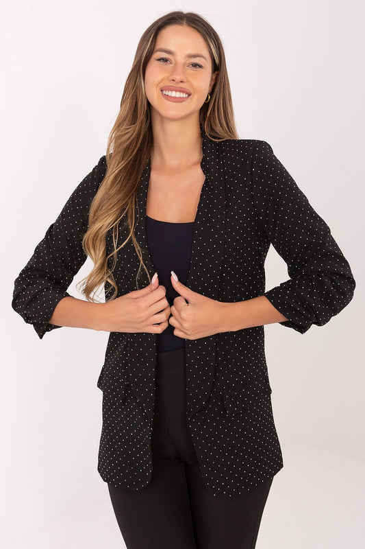 Italy Moda elegant 3/4 sleeve sequin blazer for women in a luxurious design, featuring a modern buttonless style and intricate sequin detailing.